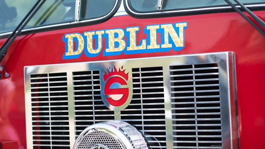 Upclose photo of a Dublin Firetruck